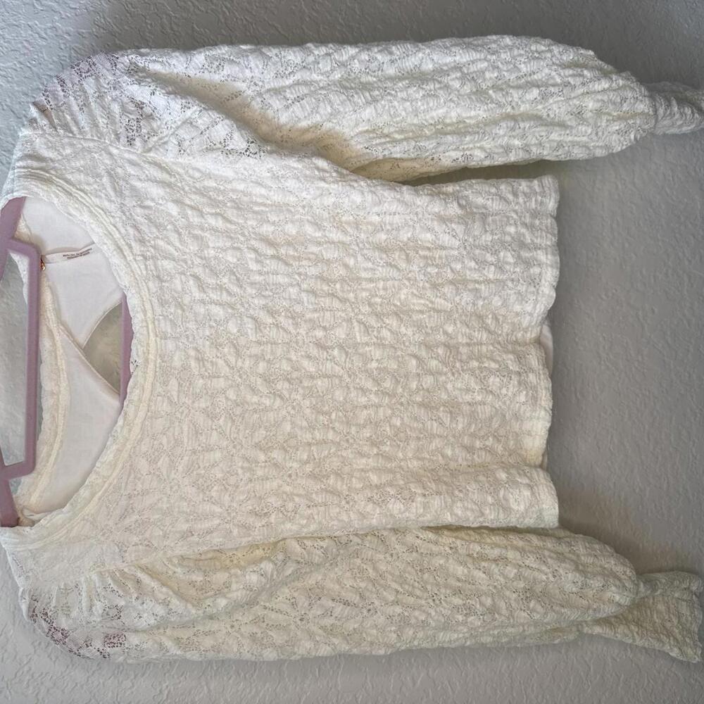 Free People Jasmine Tea Time Lace Long Puff Sleeve Ivory Size XS